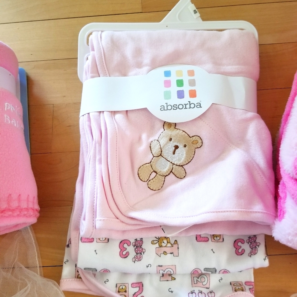 Baby infant girl blankets--One Set w 2 blankets